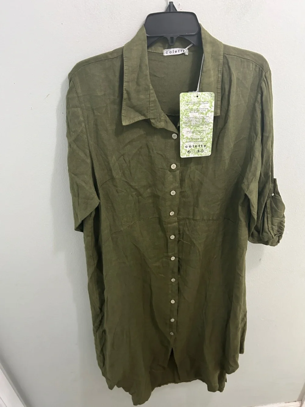 MADE IN ITALY LONG SHIRT 100% linen Shirt Dress PERSIMMON - Picture 5 of 7